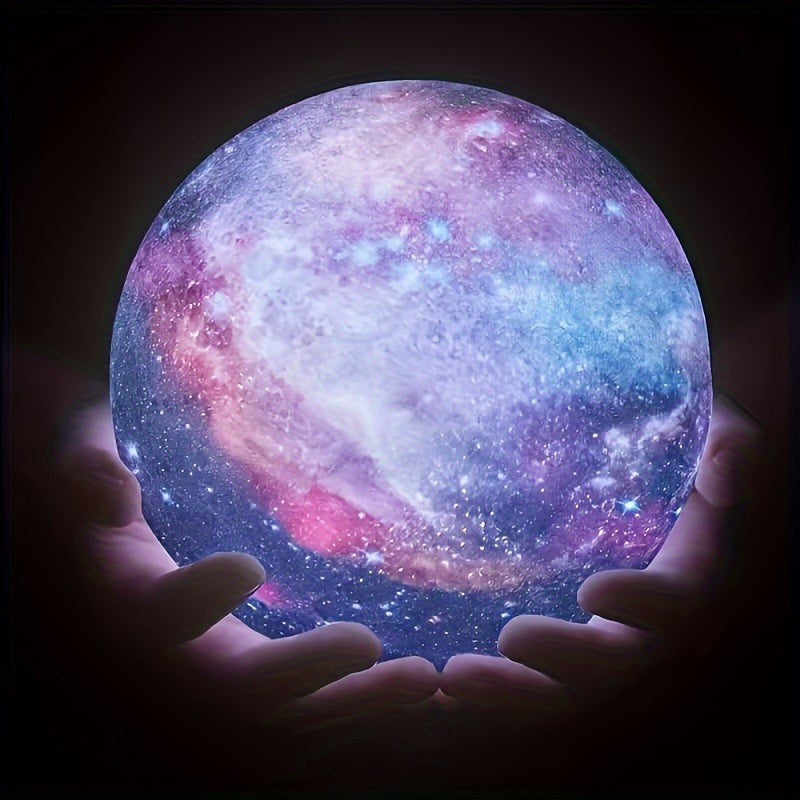 16-Color 3D LED Moon Lamp – Galaxy Design • USB Powered • Remote Control • Wooden Stand