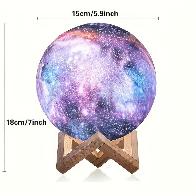 16-Color 3D LED Moon Lamp – Galaxy Design • USB Powered • Remote Control • Wooden Stand