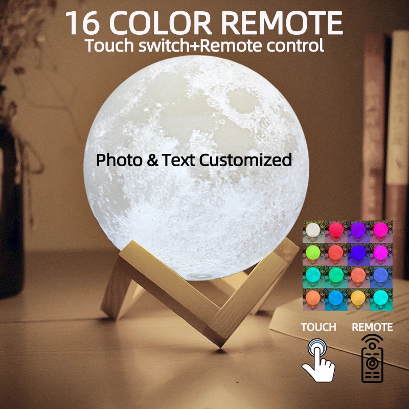 3D Moon Lamp – Personalized Photo & Text • USB Night Light