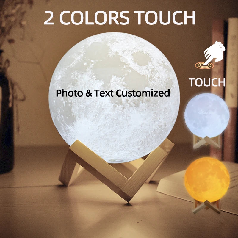 3D Moon Lamp – Personalized Photo & Text • USB Night Light