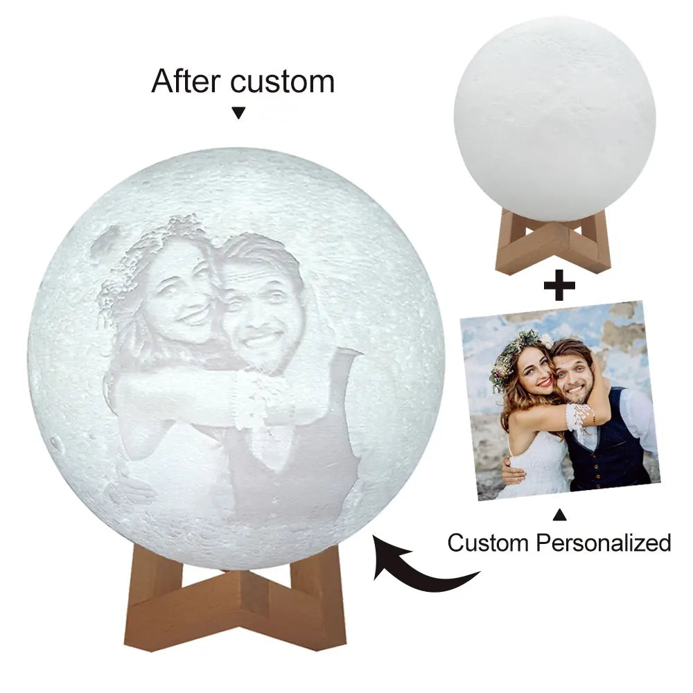 3D Moon Lamp – Personalized Photo & Text • USB Night Light
