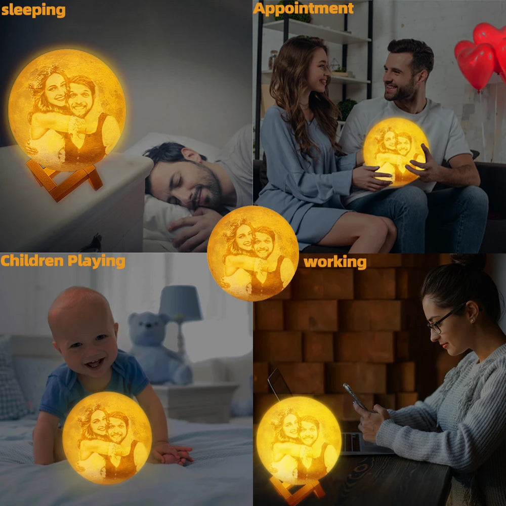 3D Moon Lamp – Personalized Photo & Text • USB Night Light