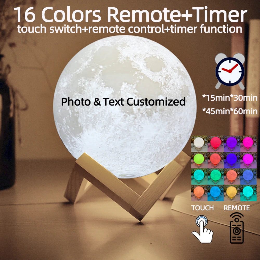 3D Moon Lamp – Personalized Photo & Text • USB Night Light