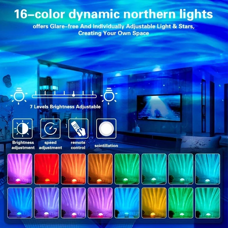 Northern Aurora Projector – Water Ripple • RGB Atmosphere Lamp • Remote Control