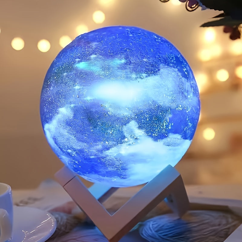 16-Color 3D LED Moon Lamp – Galaxy Design • USB Powered • Remote Control • Wooden Stand